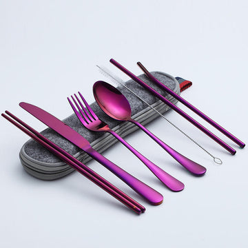 Travel Reusable Utensils Silverware with Case, Camping Cutlery set, Chopsticks and Straw for Camping, Portable Flatware Cutlery Set with Case, Stainless steel...